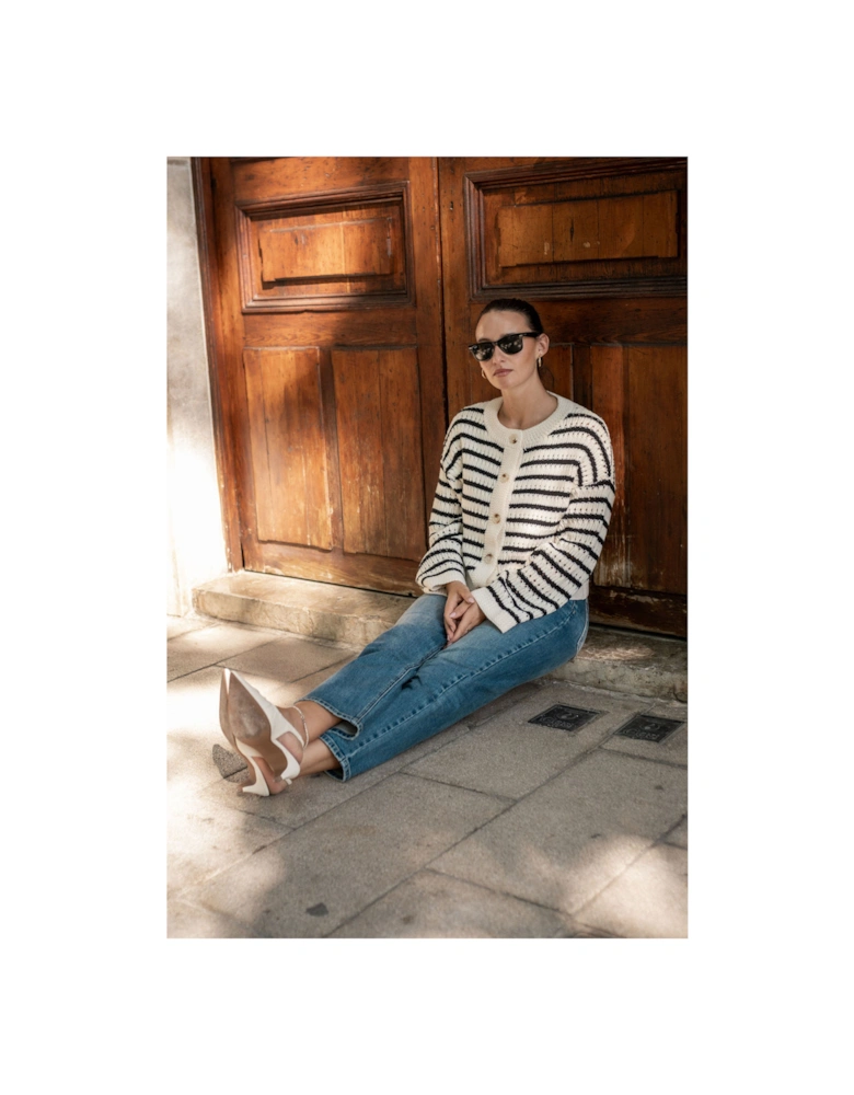 Cream Stripe Cable Knit Crop Cardigan