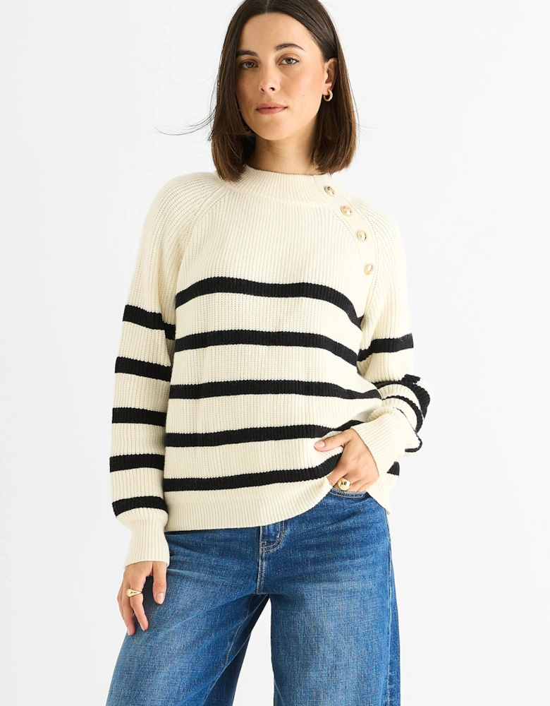 Cream Stripe Cable Knit Button Oversized Jumper