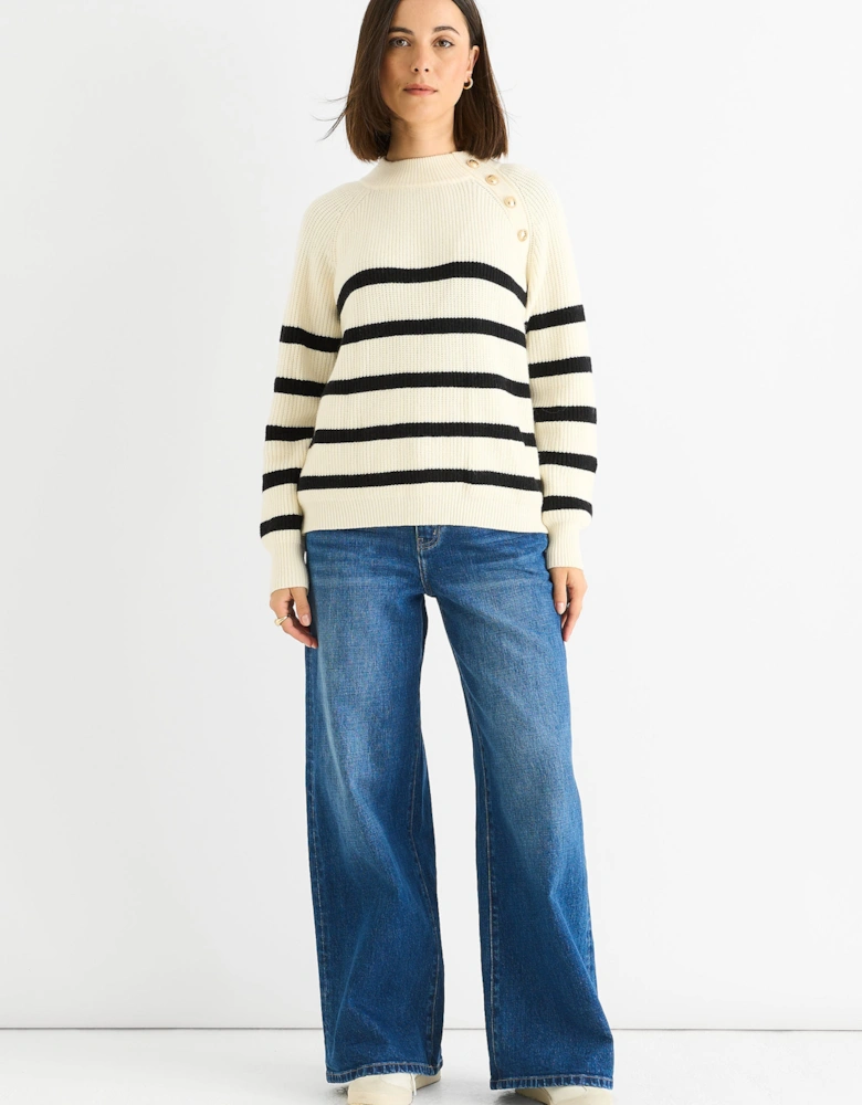 Cream Stripe Cable Knit Button Oversized Jumper