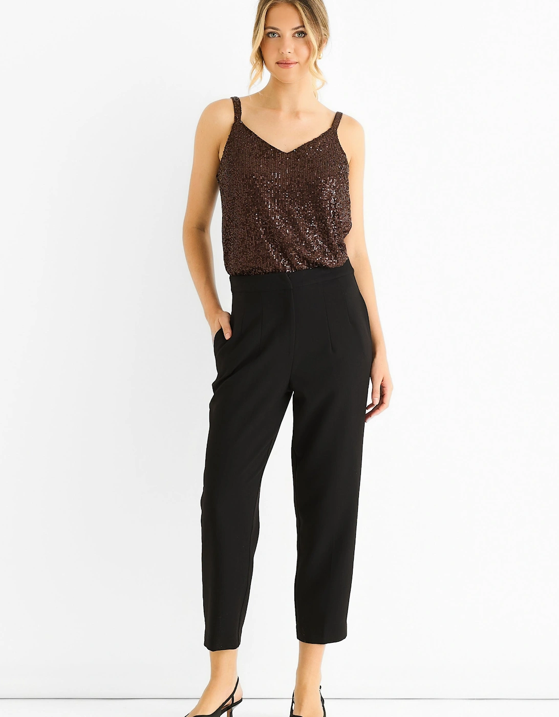 Gini London Women's Black Ankle Grazer Cigarette Tailoring Trousers - Size: 16