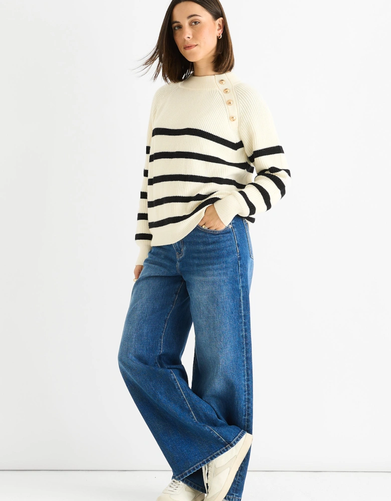 Cream Stripe Cable Knit Button Oversized Jumper