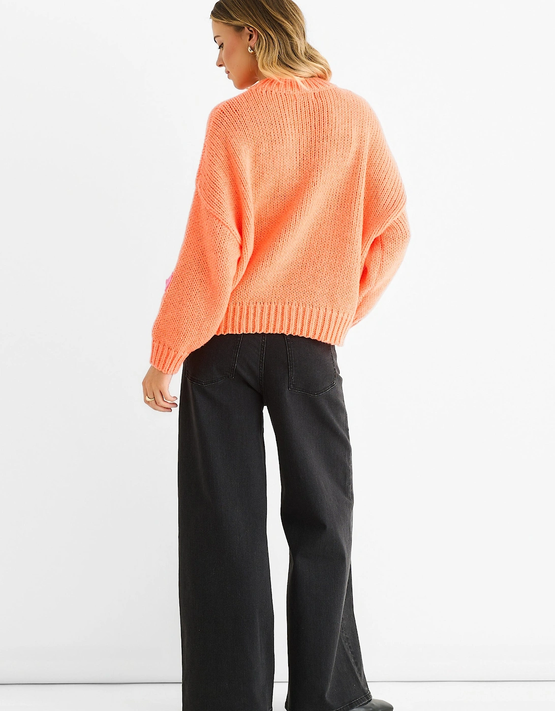 Orange Floral Crochet Chunky Knit Oversized Jumper