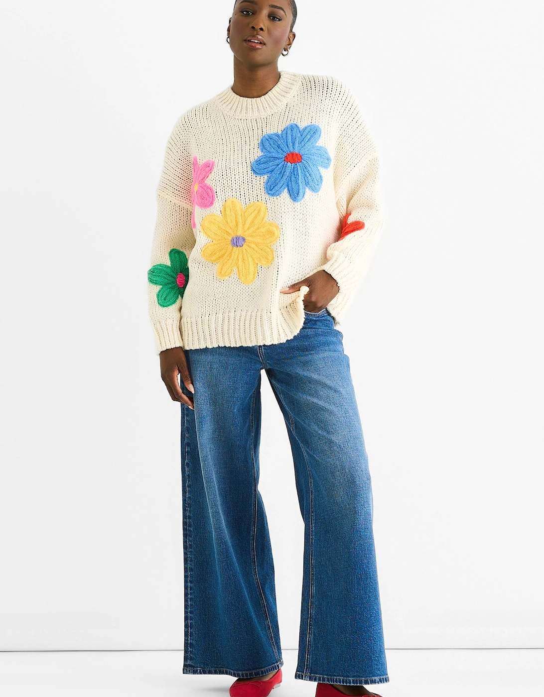Cream Floral Crochet Chunky Knit Oversized Jumper, 5 of 4