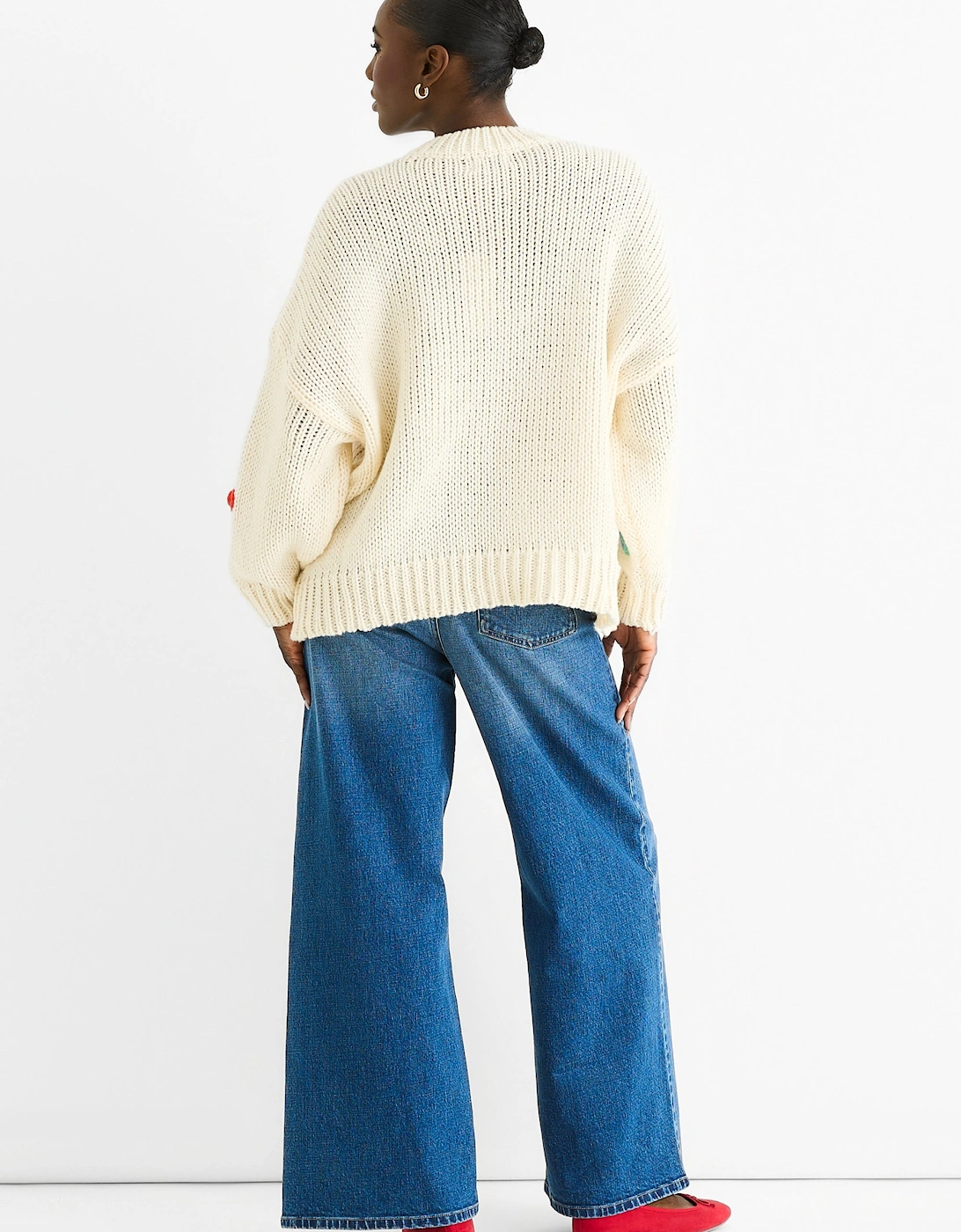 Cream Floral Crochet Chunky Knit Oversized Jumper