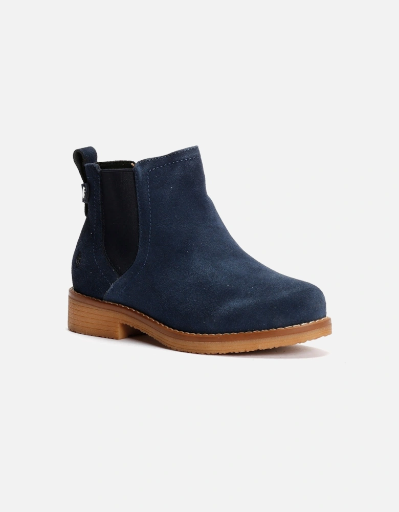 Maddy Wide Suede Women's Navy Flat Chelsea Boots