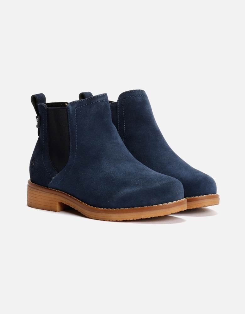 Maddy Wide Suede Women's Navy Flat Chelsea Boots