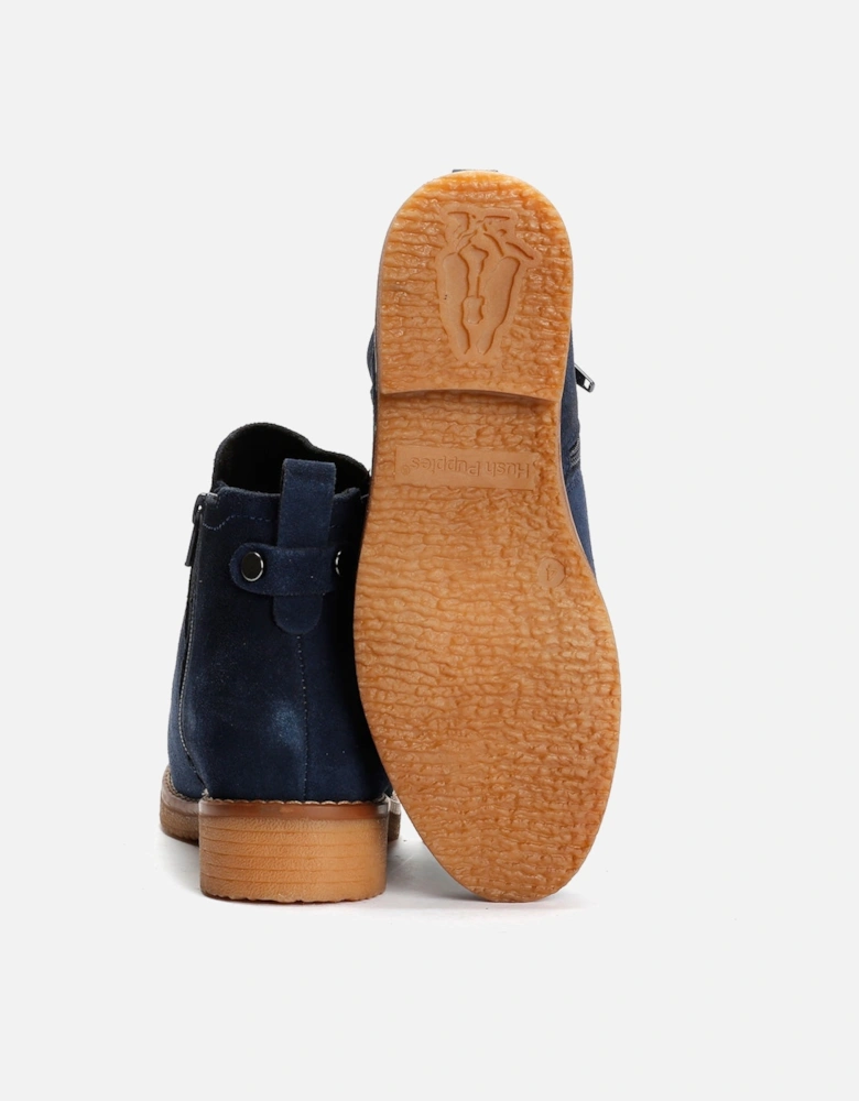 Maddy Wide Suede Women's Navy Flat Chelsea Boots