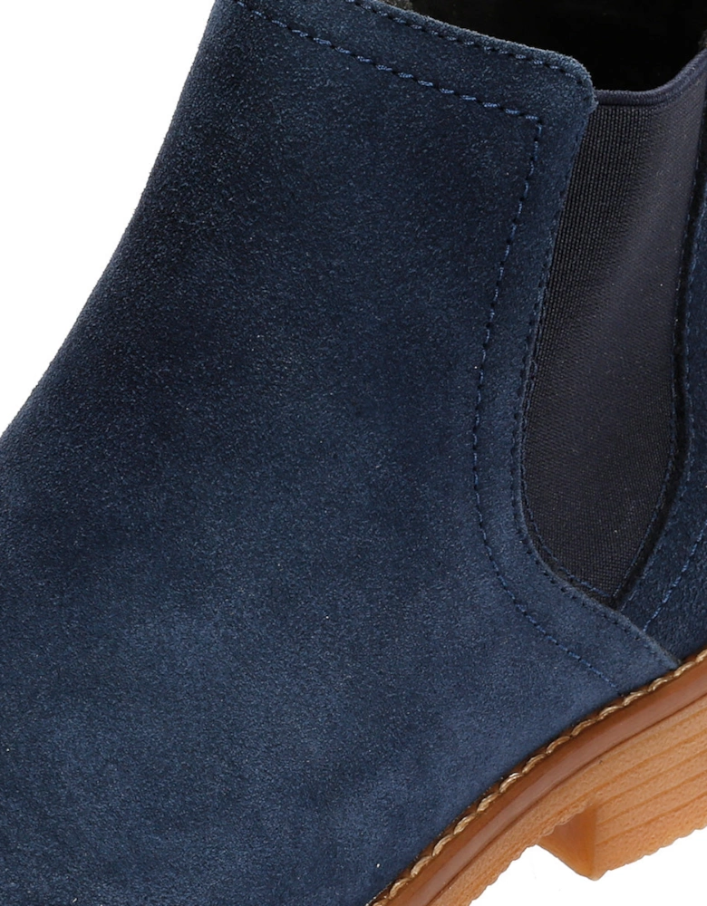 Maddy Wide Suede Women's Navy Flat Chelsea Boots