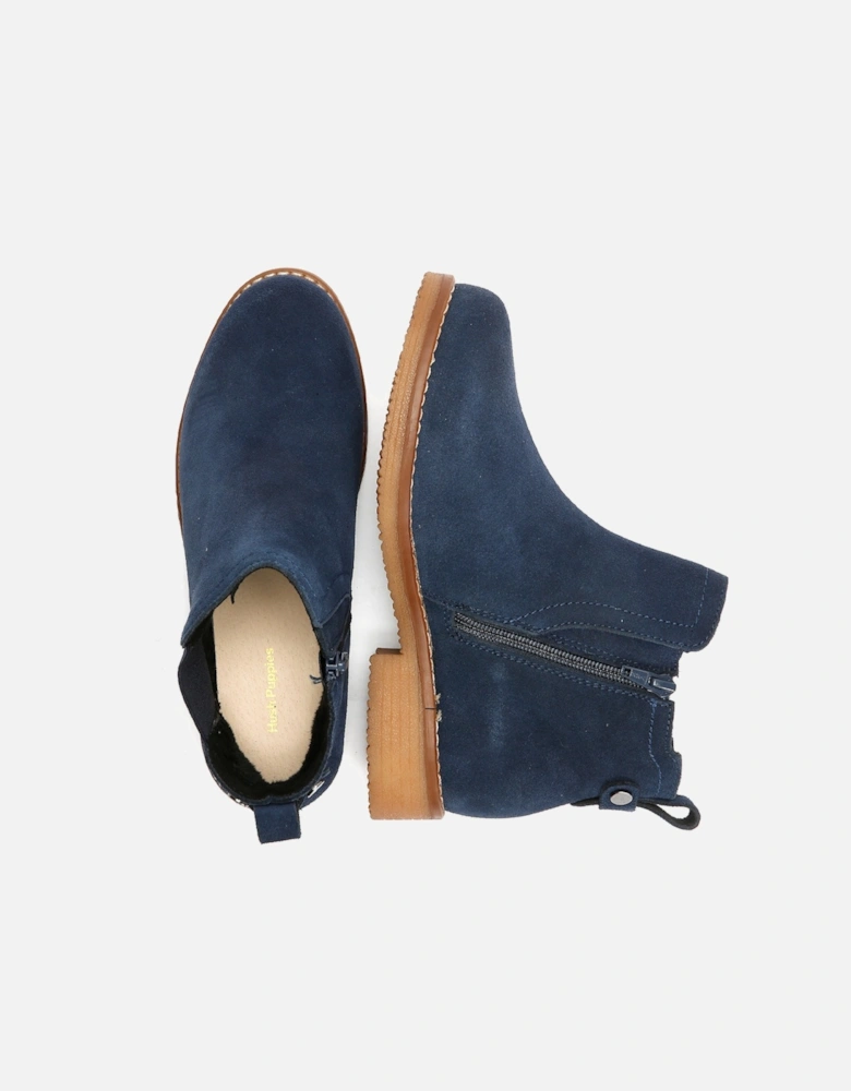 Maddy Wide Suede Women's Navy Flat Chelsea Boots