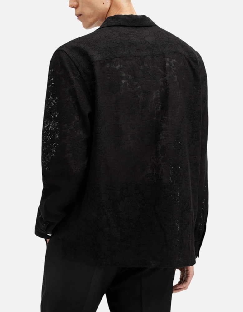 All Saints Mens Shirts Okesa Long Sleeve Relaxed Fit Lace Fabric Beach Shirt