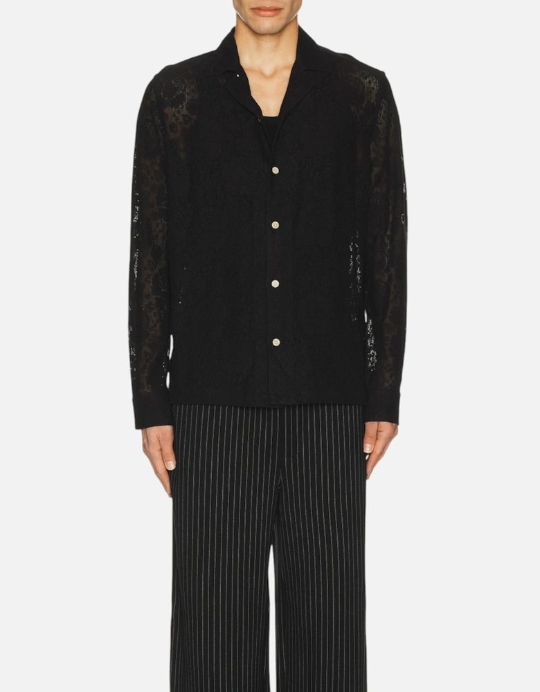 All Saints Mens Shirts Okesa Long Sleeve Relaxed Fit Lace Fabric Beach Shirt