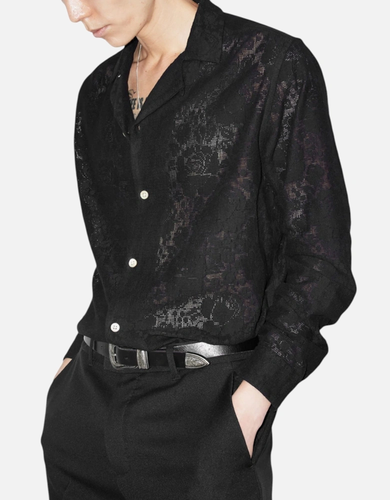 All Saints Mens Shirts Okesa Long Sleeve Relaxed Fit Lace Fabric Beach Shirt