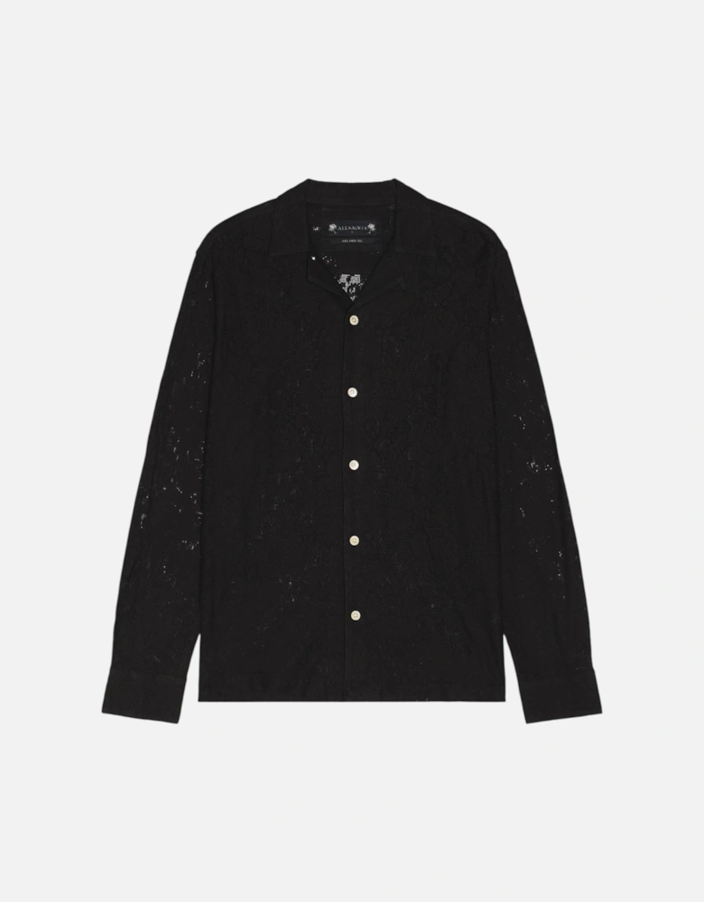 All Saints Mens Shirts Okesa Long Sleeve Relaxed Fit Lace Fabric Beach Shirt