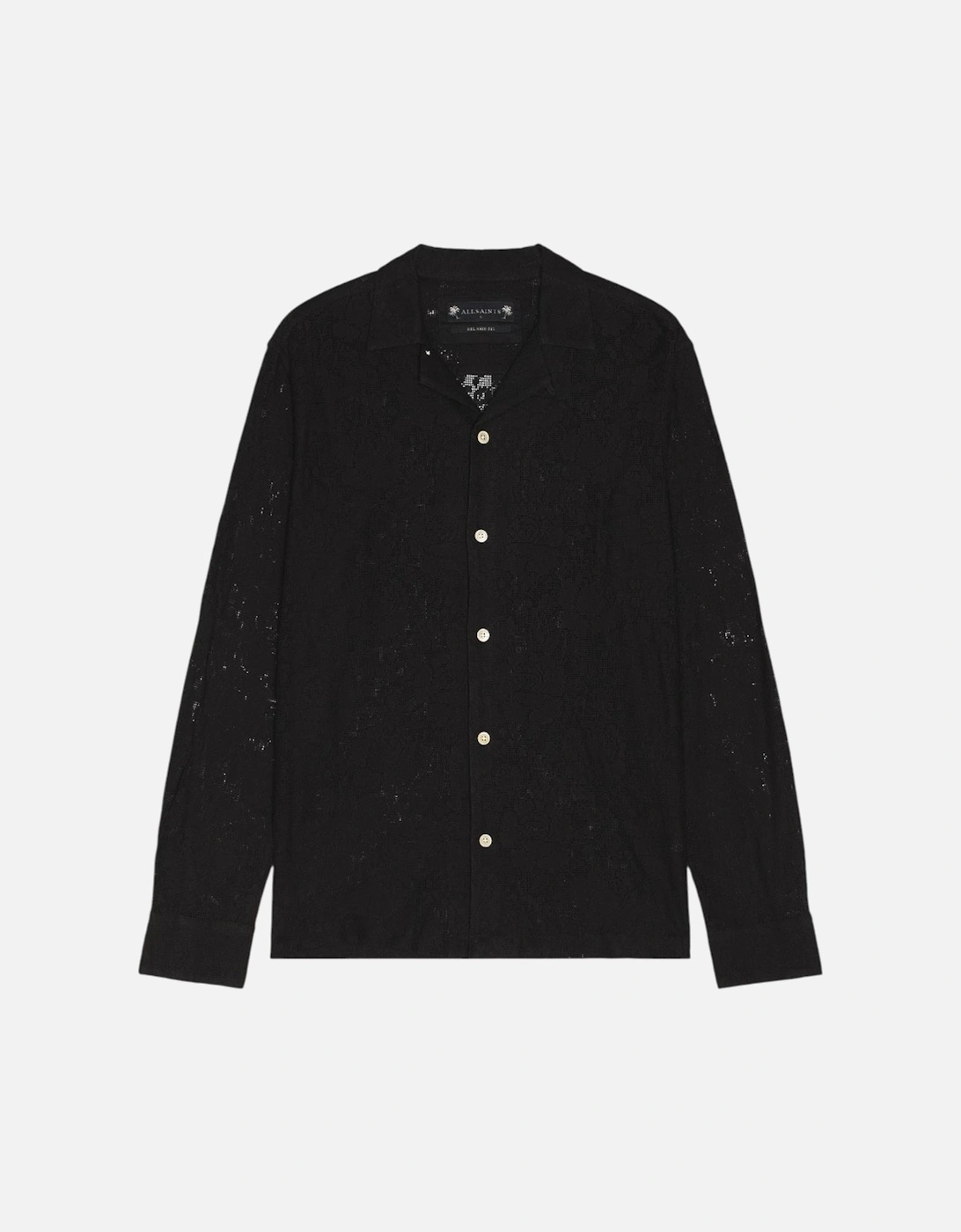 All Saints Mens Shirts Okesa Long Sleeve Relaxed Fit Lace Fabric Beach Shirt