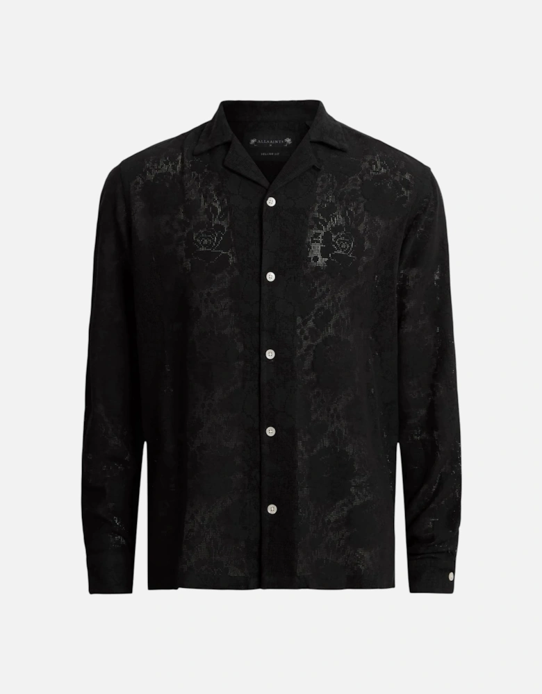 All Saints Mens Shirts Okesa Long Sleeve Relaxed Fit Lace Fabric Beach Shirt
