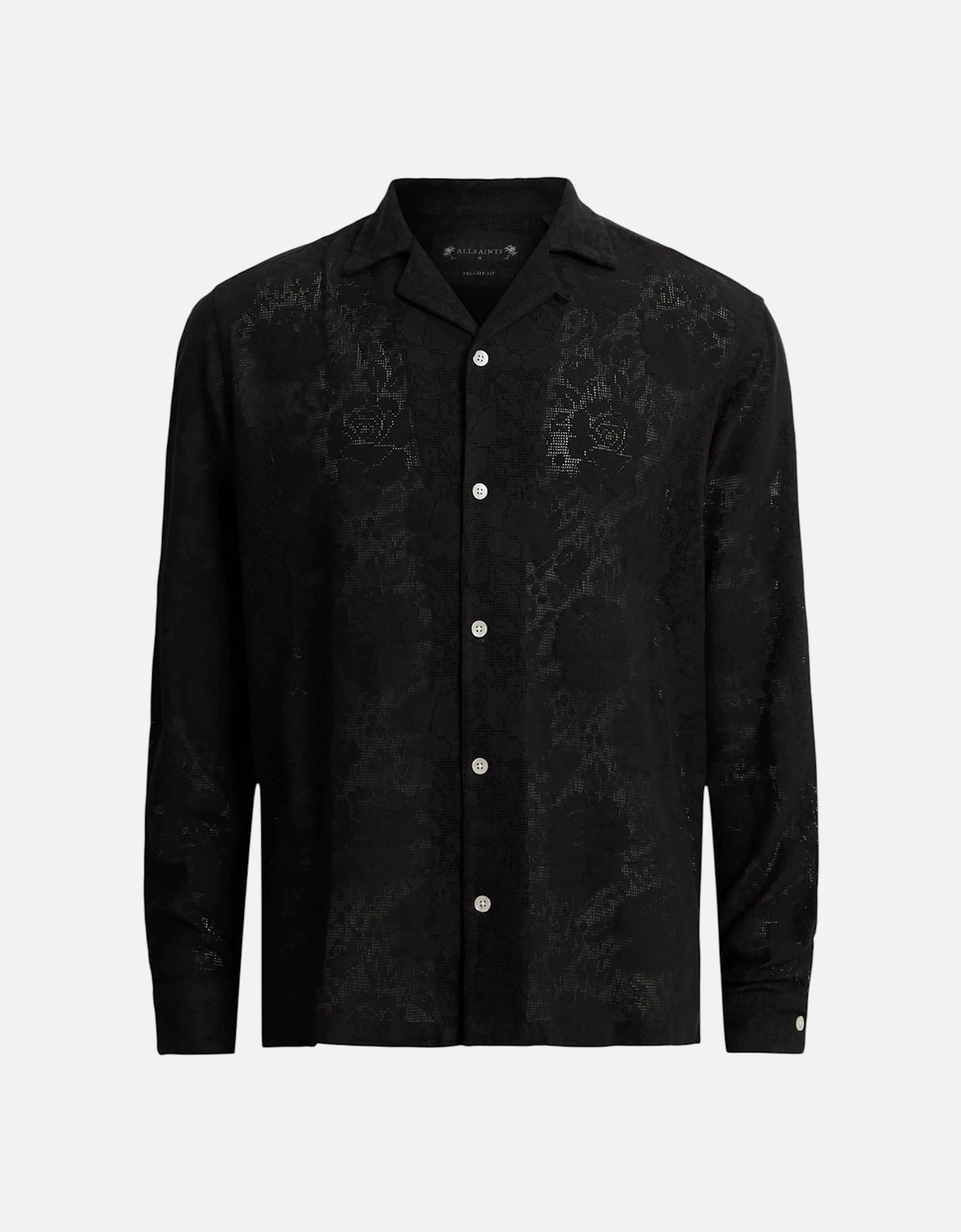 All Saints Mens Shirts Okesa Long Sleeve Relaxed Fit Lace Fabric Beach Shirt