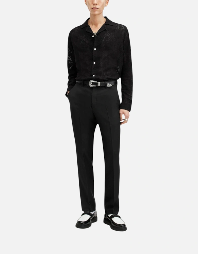 All Saints Mens Shirts Okesa Long Sleeve Relaxed Fit Lace Fabric Beach Shirt