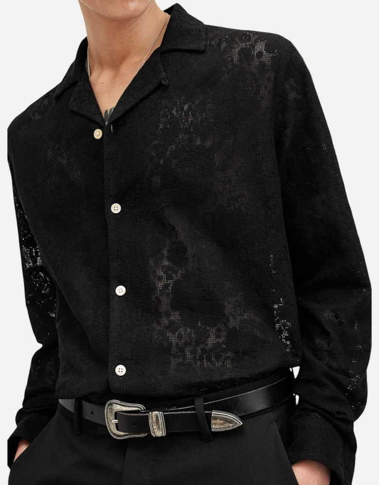 All Saints Mens Shirts Okesa Long Sleeve Relaxed Fit Lace Fabric Beach Shirt