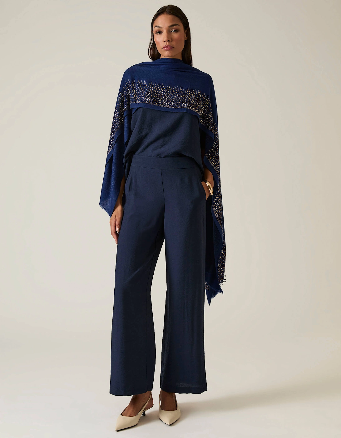 Navy Wide-leg Trousers