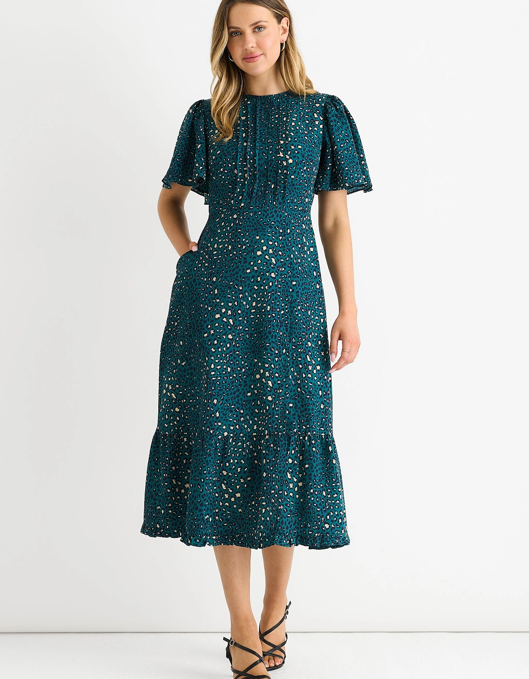 Green Animal Print Smock Oversized Tiered Midi Dress, 5 of 4