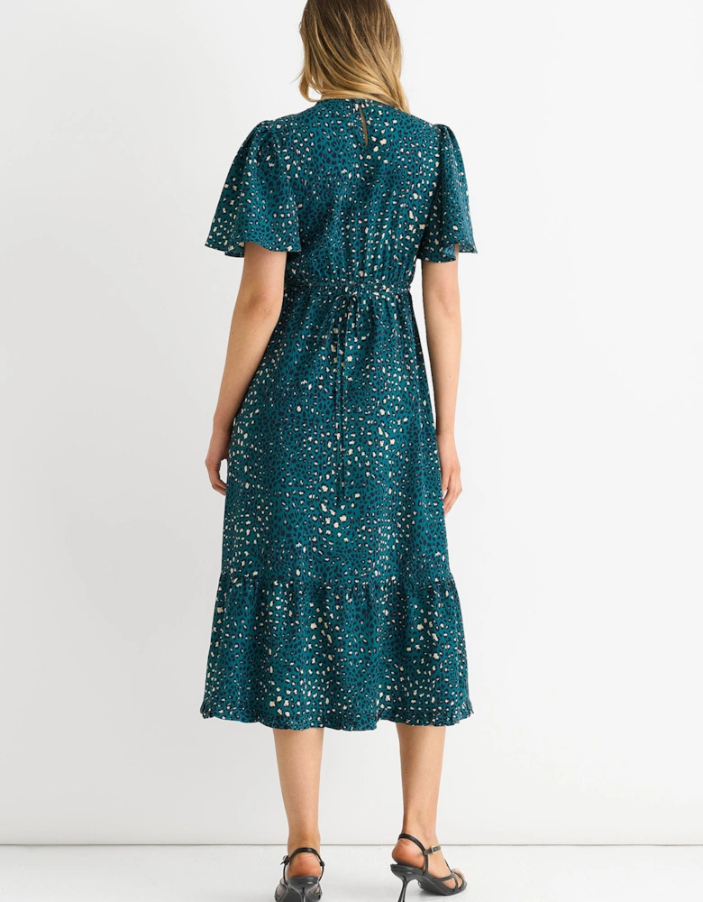 Green Animal Print Smock Oversized Tiered Midi Dress