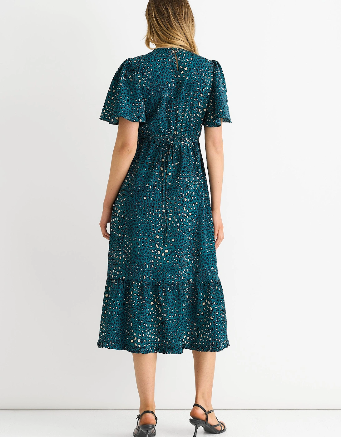 Green Animal Print Smock Oversized Tiered Midi Dress