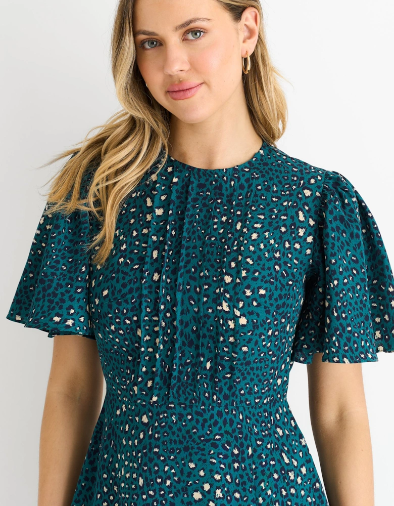 Green Animal Print Smock Oversized Tiered Midi Dress
