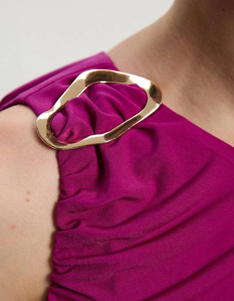 One Shoulder Drapey Crepe Trim Detail Ruched Top