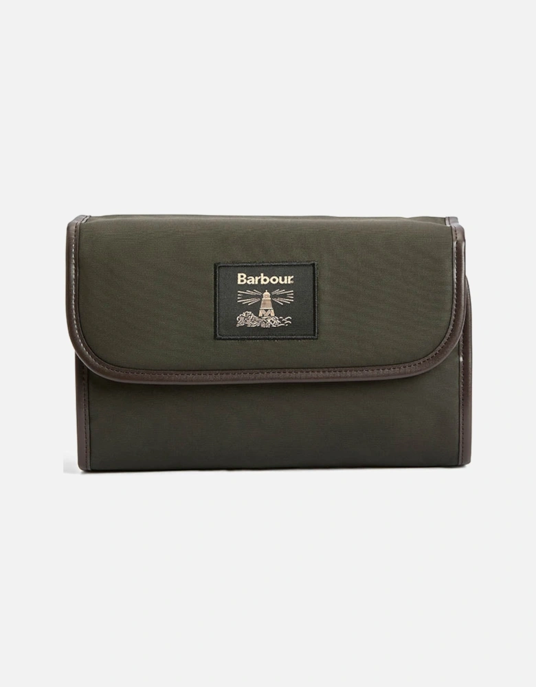 Wax Hanging Mens Washbag - Olive/Beacon