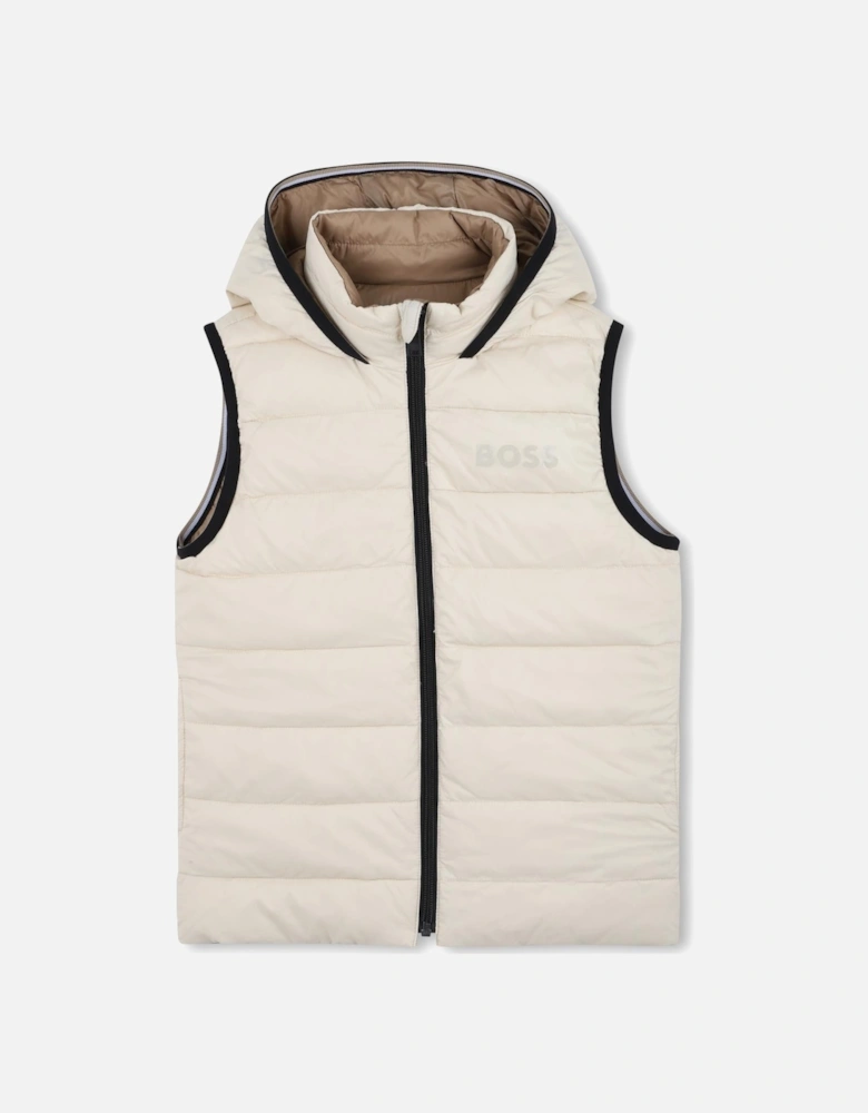 BOSS BOYS REVERSIBLE BEIGE PUFFER JACKET J52395