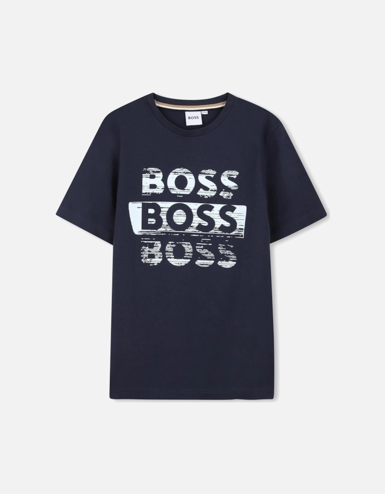 BOSS BOYS NAVY REPEAT LOGO T SHIRT J52366