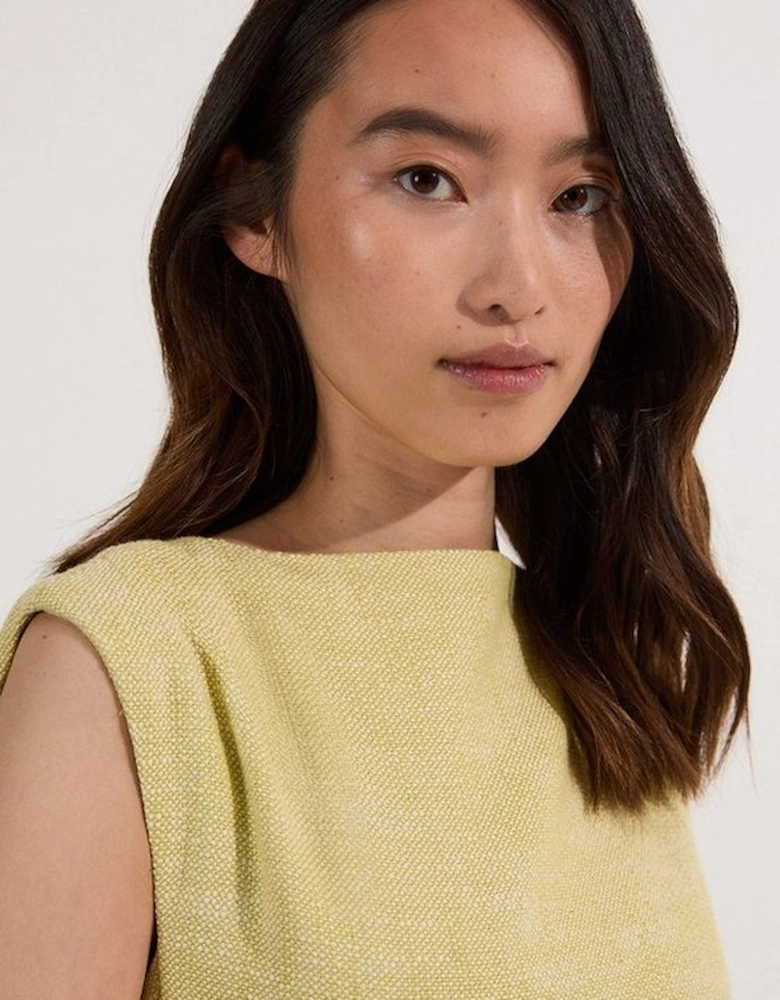 Spring Tweed Tailored Sleeveless Full Skirted Midi Dress