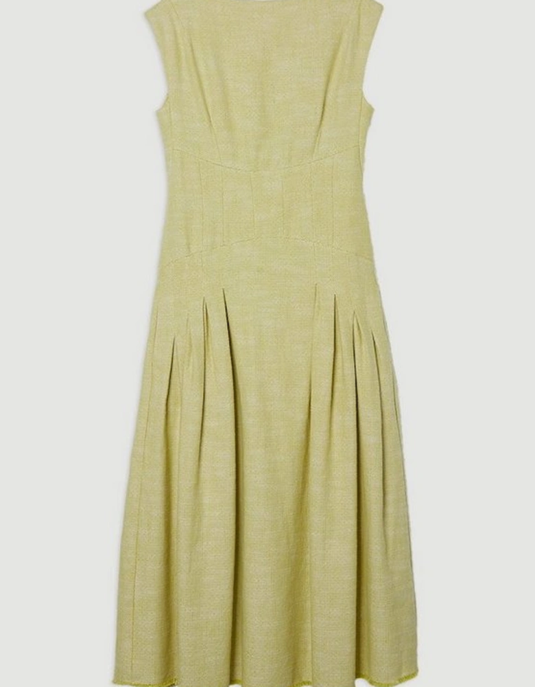 Spring Tweed Tailored Sleeveless Full Skirted Midi Dress