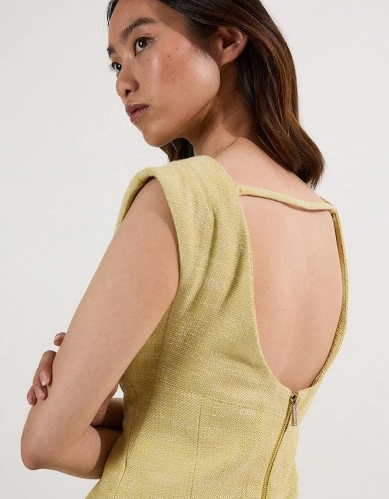Spring Tweed Tailored Sleeveless Full Skirted Midi Dress