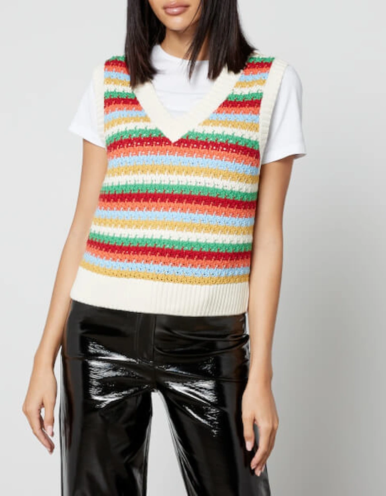 Winona Striped Crocheted Cotton-Blend Vest