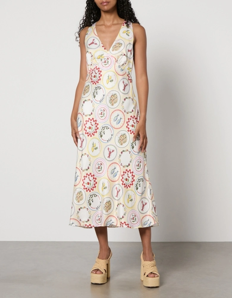 Claire Vintage Plates Satin Slip Dress