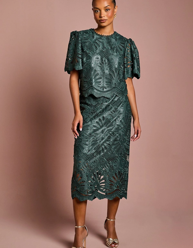 Petite PU Lace Midi Skirt