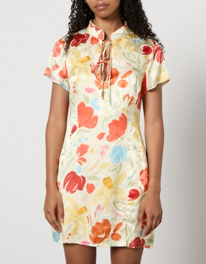 Gretchen Floral-Print Satin-Jacquard Mini Dress