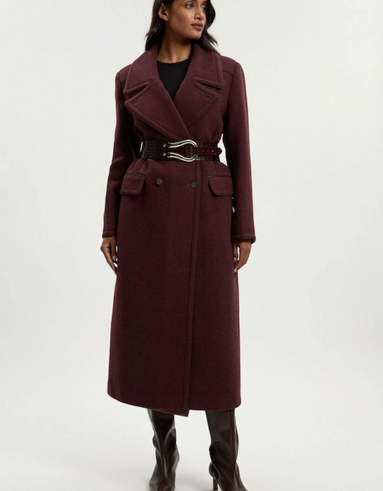 Wool Hybrid Double Breasted Tailored Midi Coat With Removable Padded Lining