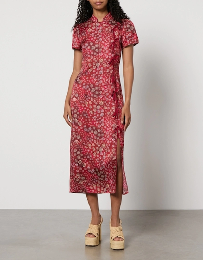 Leia Printed Crepe de Chine Midi Dress