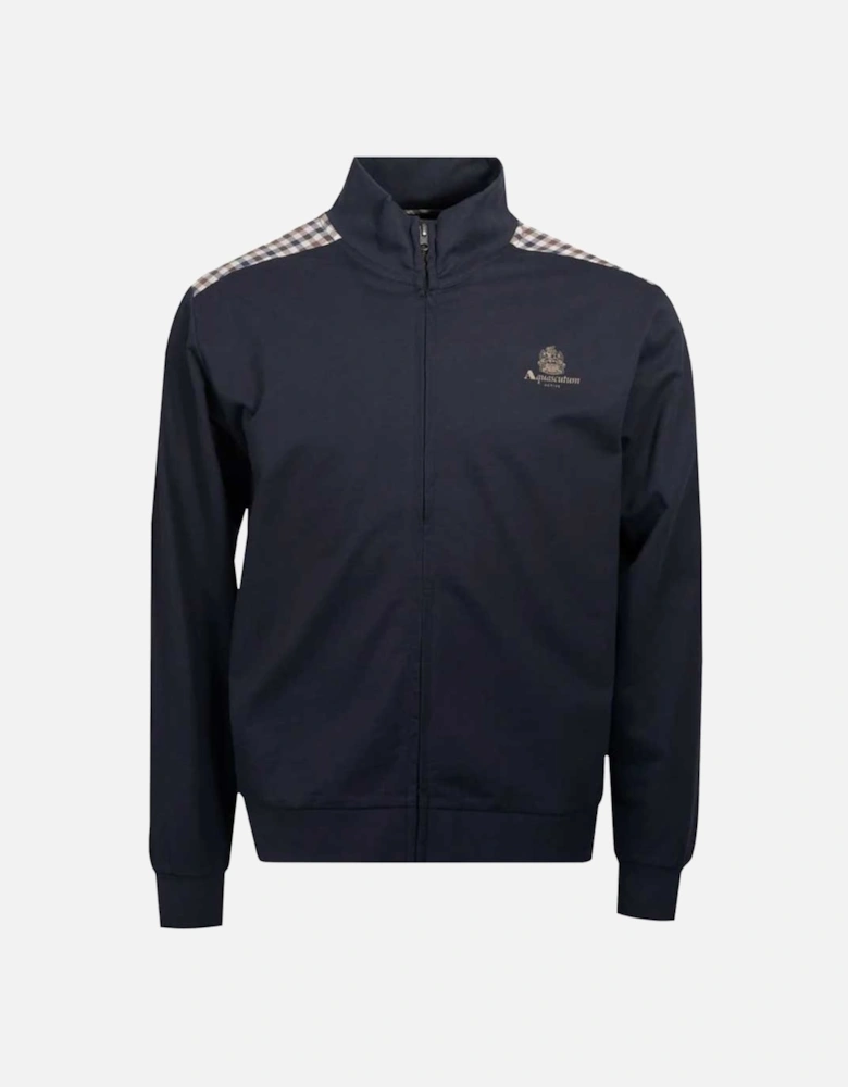 Full Zip Mockneck Club Check Track Top - Navy