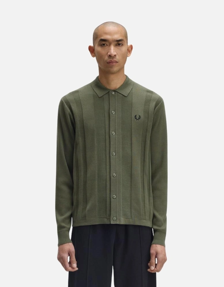 Button Through Knitted Shirt - Laurel Wreath Green