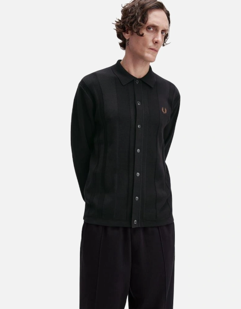 Button Through Knitted Shirt - Black