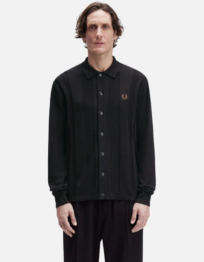 Button Through Knitted Shirt - Black