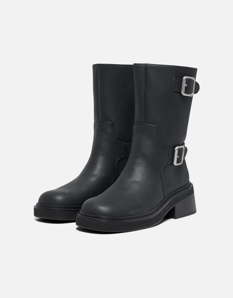 BUTTER-2 Polyurethane Women's Black Heeled Mid Calf Boots
