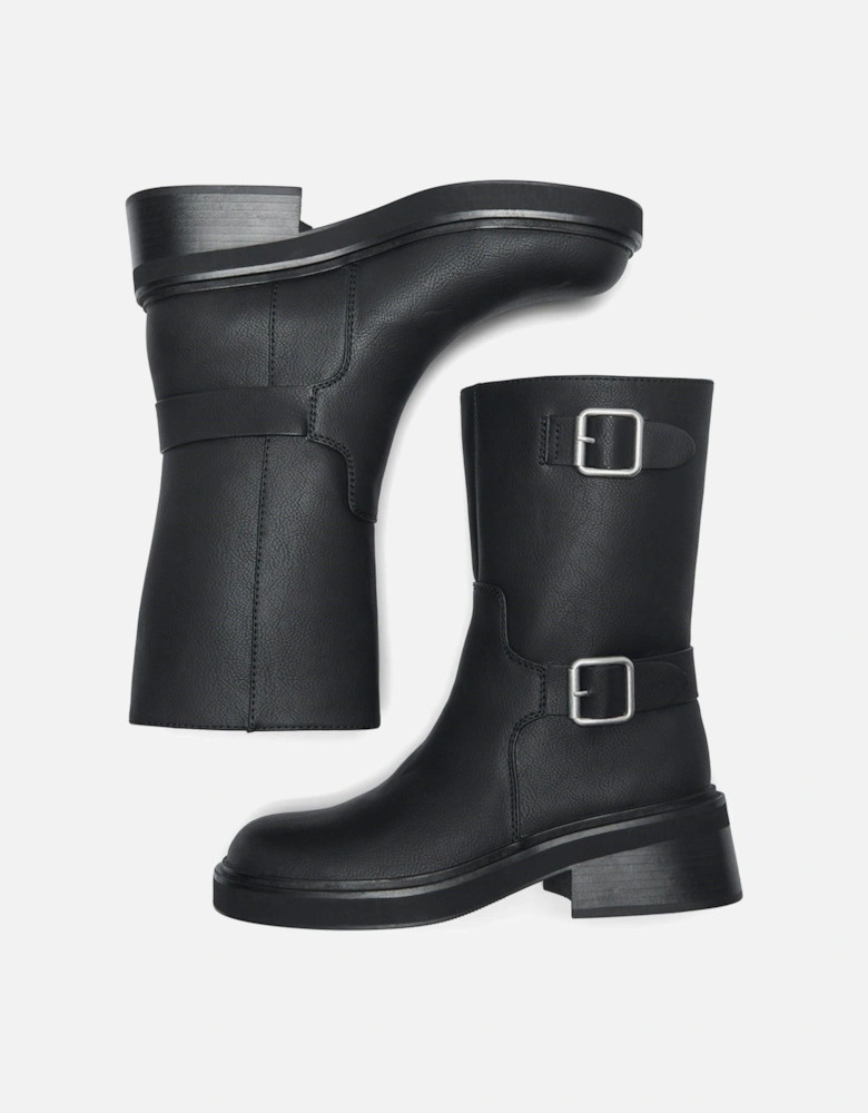 BUTTER-2 Polyurethane Women's Black Heeled Mid Calf Boots