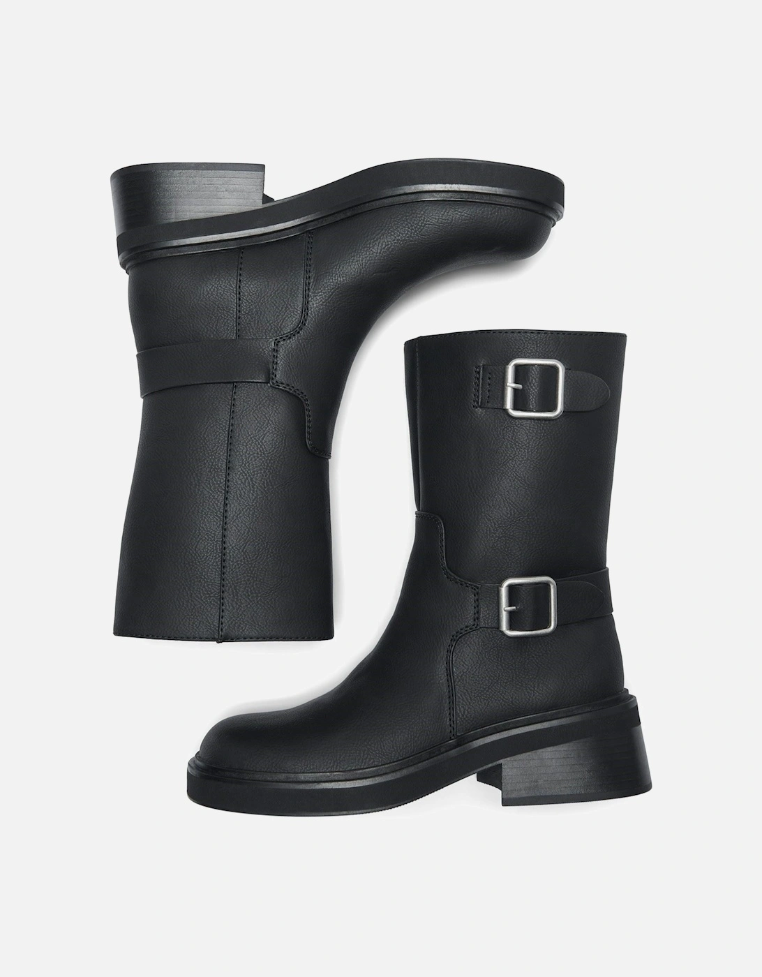 BUTTER-2 Polyurethane Women's Black Heeled Mid Calf Boots