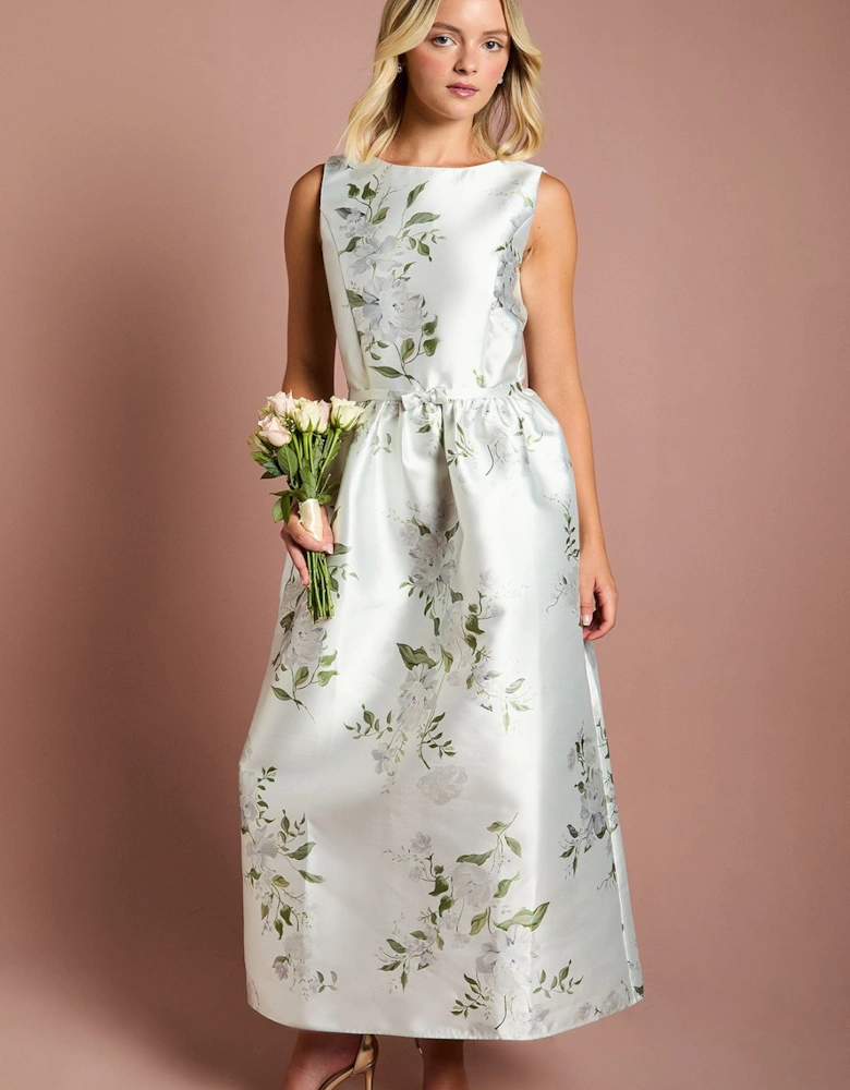 Teen Twill Bow Floral Maxi Bridesmaid Dress
