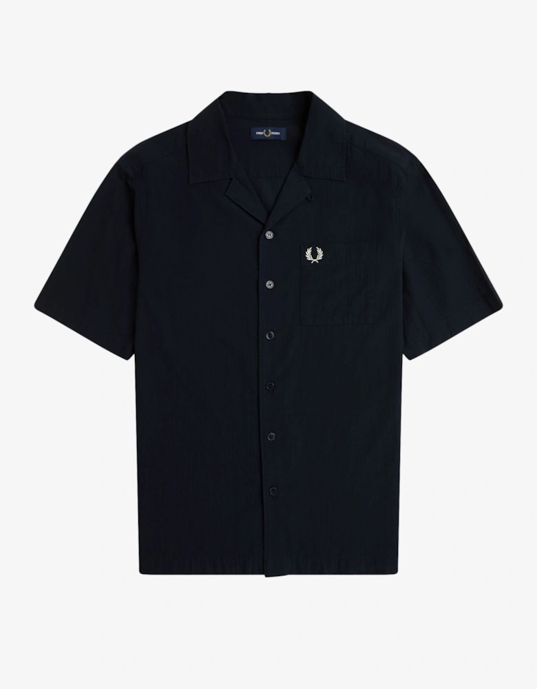 M7762 Lightweight Texture Revere Collar Shirt - Navy