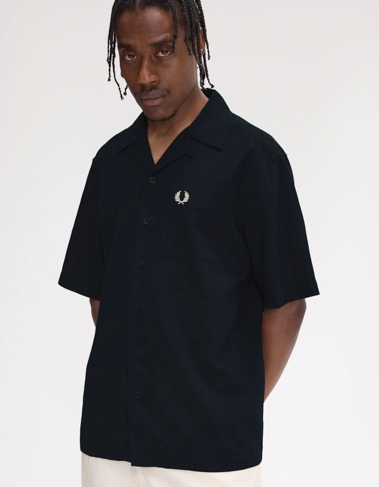 M7762 Lightweight Texture Revere Collar Shirt - Navy